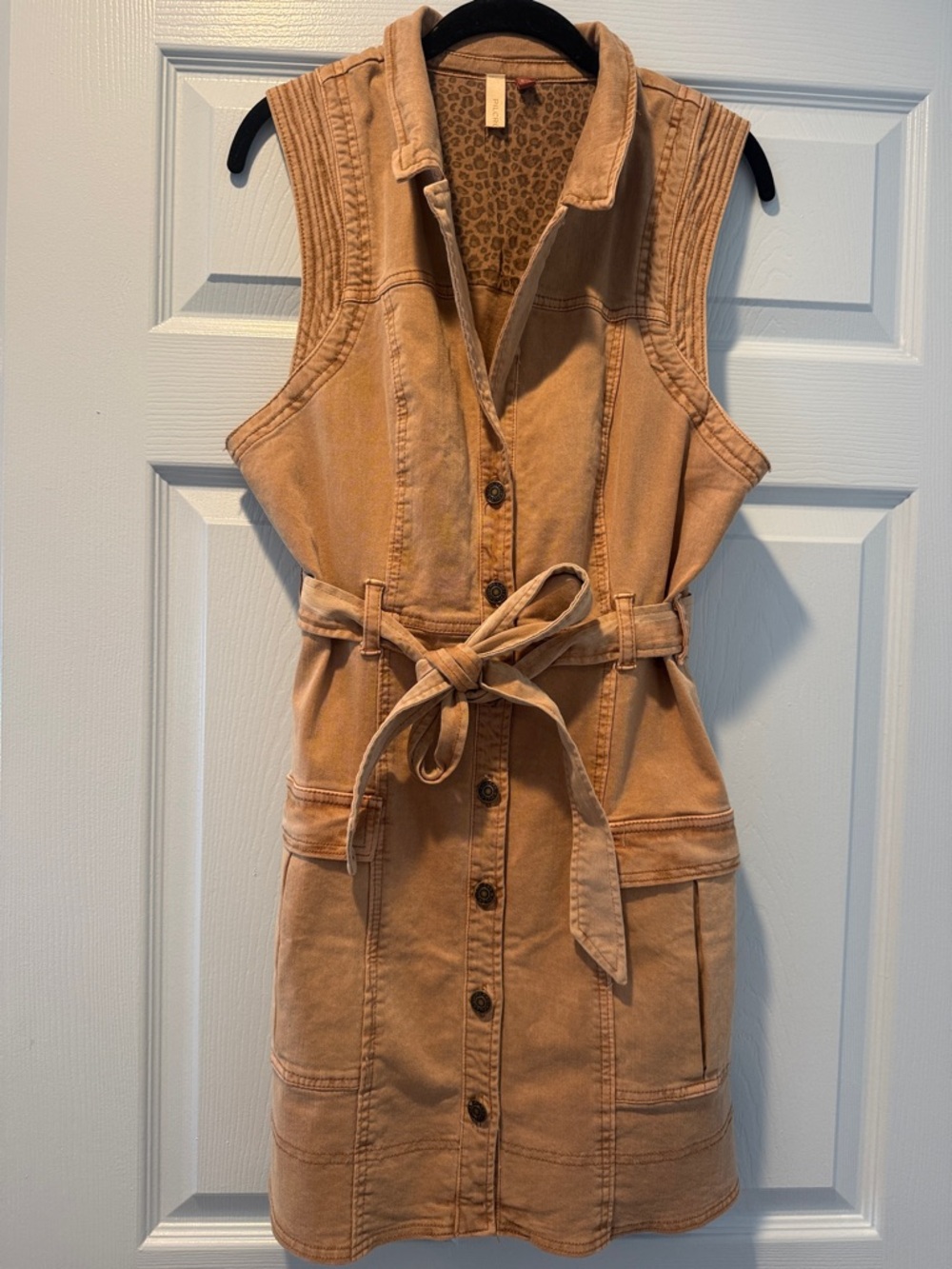 Pilcro Sleeveless Tan Denim Button-Front Mini Dress